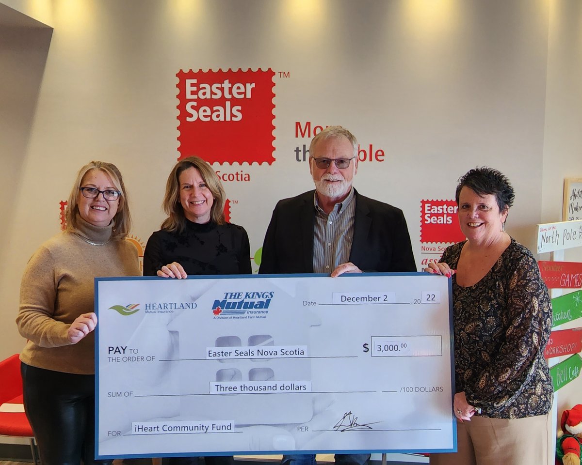 Easter Seals Nova Scotia ♿ (@eastersealsns) on Twitter photo Thank you to @HeartlandMutual and <a href="/kingsmutual/">The Kings Mutual Insurance Company</a> for your generous $3,000 donation to Easter Seals Nova Scotia through the iHeart Community Fund! Thank you to @HeartlandMutual and <a href="/kingsmutual/">The Kings Mutual Insurance Company</a> for your generous $3,000 donation to Easter Seals Nova Scotia through the iHeart Community Fund!