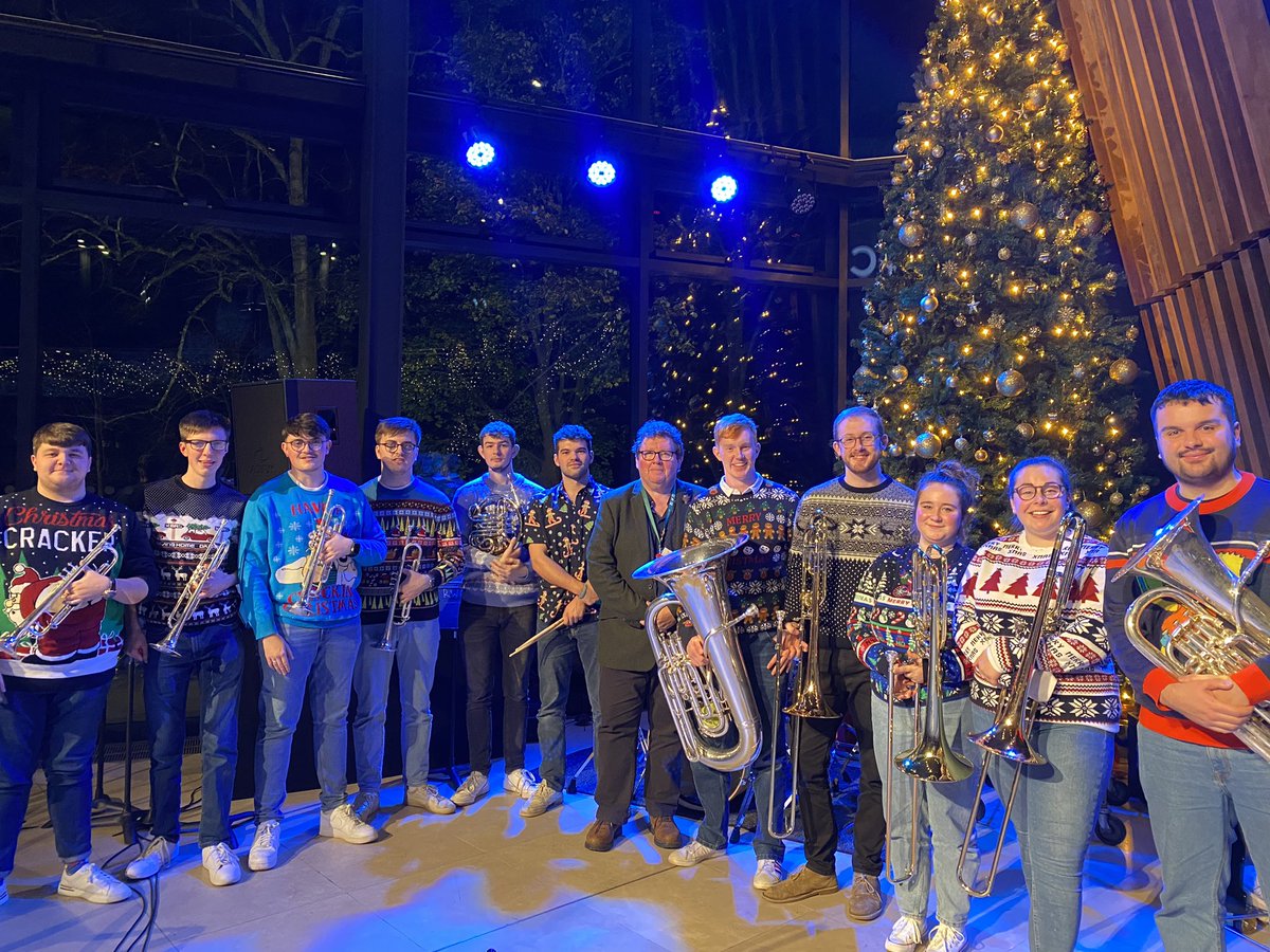 PITBRASS10's tweet photo. We had a great time playing in the foyer this evening, playing some traditional Christmas music. If you’re in Cardiff tomorrow, pop along to @RWCMD at 6 to here some cheesy pop and rock! @superbrassuk https://t.co/s3vZ2nroQF