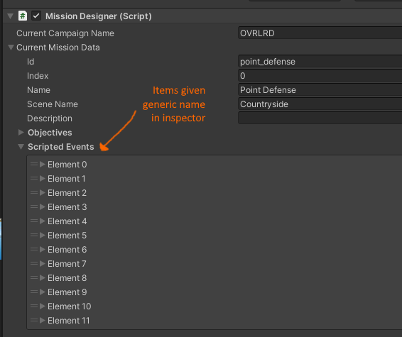 OVRLRD_VR's tweet photo. Just discovered a fun feature of #unity - if you give your serializeable classes an 'Id' string and put it at the top of the class file, Unity will automatically use it to name instances of the class in the inspector. Massively helpful for long lists of things #unitytips #gamedev https://t.co/izWbq2ry5U
