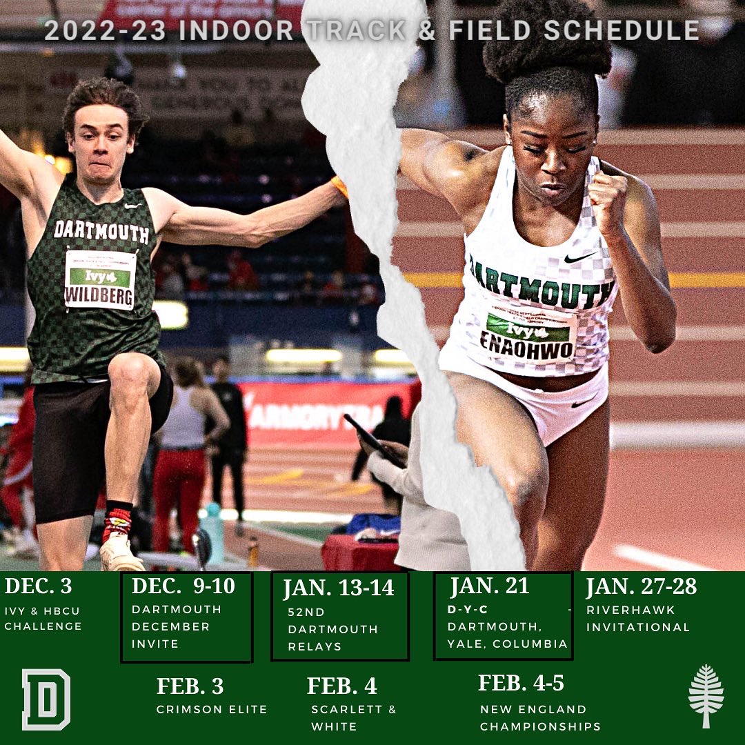 DartmouthTFXC's tweet photo. 🌲 2022-23 𝑰𝒏𝒅𝒐𝒐𝒓 𝑻𝒓𝒂𝒄𝒌 &amp; 𝑭𝒊𝒆𝒍𝒅 𝑺𝒄𝒉𝒆𝒅𝒖𝒍𝒆 🌲

**those outlined are home meets that will take place in Leverone Fieldhouse so mark your calendars! 

#gobiggreen #3D #lonepinepride #thewoods https://t.co/coAdnVOmyL