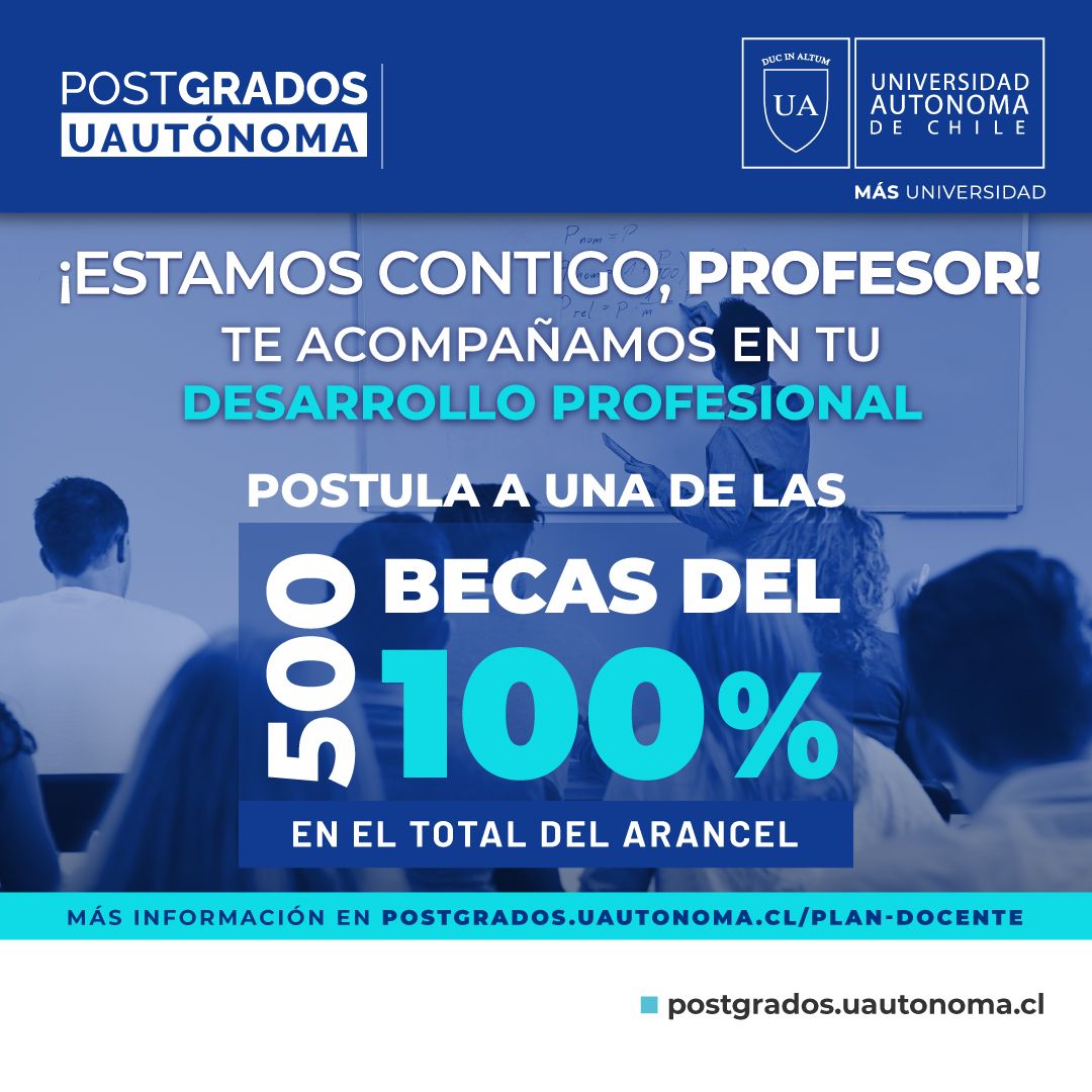 MarisolhoMary's tweet photo. Con el objetivo de entregar herramientas a los profesionales ligados a la educación Universidad Autónoma de Chile, a través de la Dirección de Desarrollo y Postgrados, ha generado un plan de 500 becas: nacionales e internacionales.
Link: https://t.co/mK9oSPEdB1 https://t.co/QcnZuaJrBs