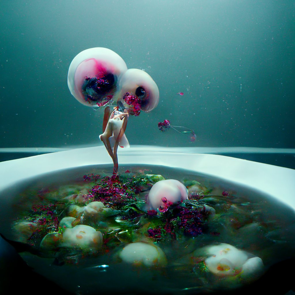 AutoLifehacker's tweet image. Nonsense makes pretty things

Prompt: &quot;Vegetable soup and eyeballs underwater liquid aqua opal in transparent leggings&quot; #VegetableSoup #Eyeballs #MidJourney #AI #AIArt #GenerativeArt