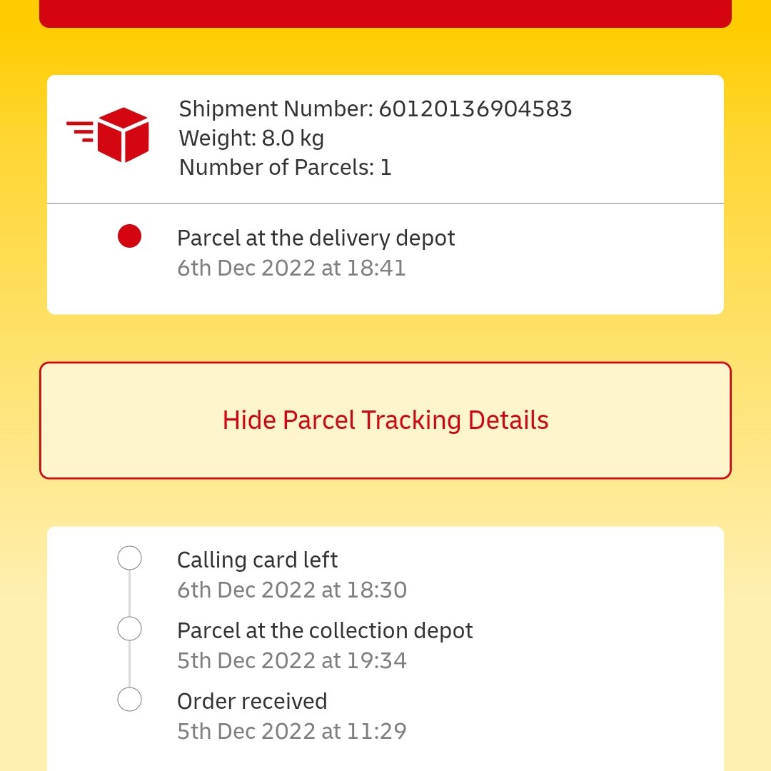 Mk2Archive's tweet photo. So @DHLParcelUK How can you leave a card saying "missed you" when I've been sat here all day waiting for you. NO CARD! NO ATTEMPT! I put it to you that these are lies!!! Especially the bit where you got back to the depot in 11 mins. Its 26 miles away. https://t.co/dNmuaQQyM5