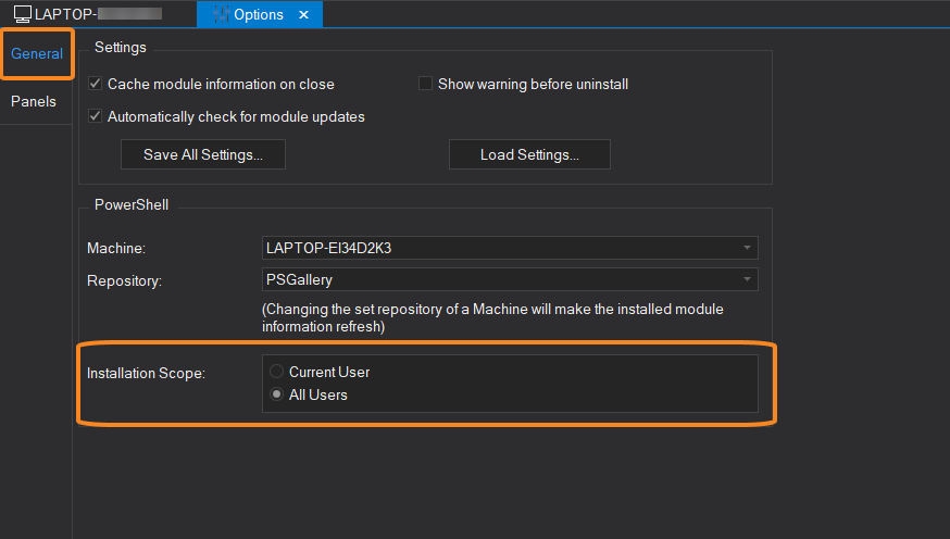 SAPIENTech's tweet photo. #DidYouKnow that you can change the default location where PowerShell ModuleManager installs #modules? 

File > Options (or Home > Options):
👉 General tab > Installation Scope
 
#SAPIENTech #PowerShellModuleManager #PowerShell #pwsh #scripting #script #module https://t.co/BmtNqlaxOU