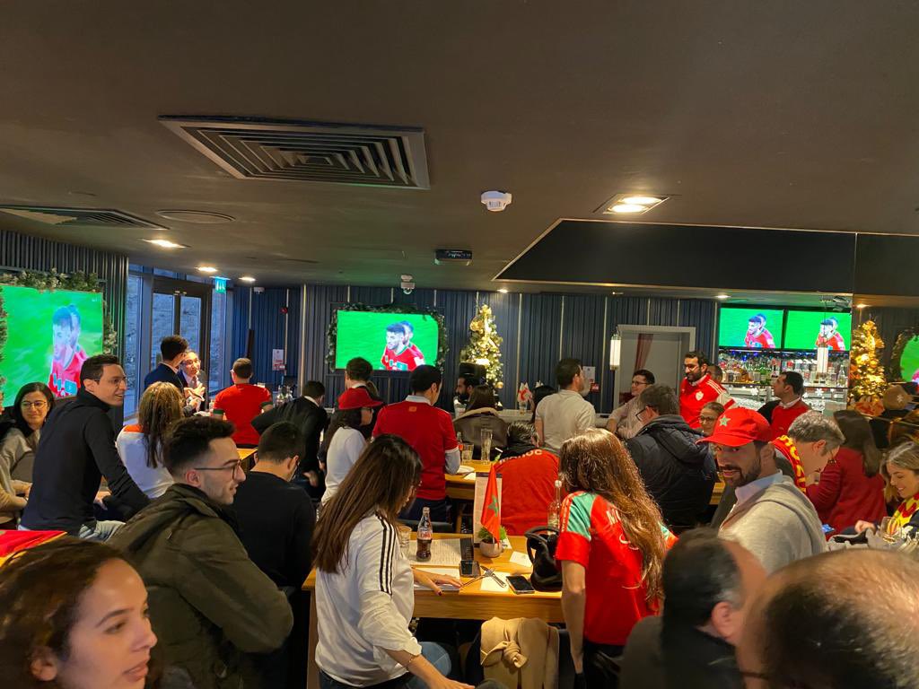 MOROCCOinUK's tweet photo. What a historic victory ! London celebrates the incredible game of the Atlas Lions today. Looking forward to the next one. #DimaMaghrib https://t.co/0IQ5q2nMlW