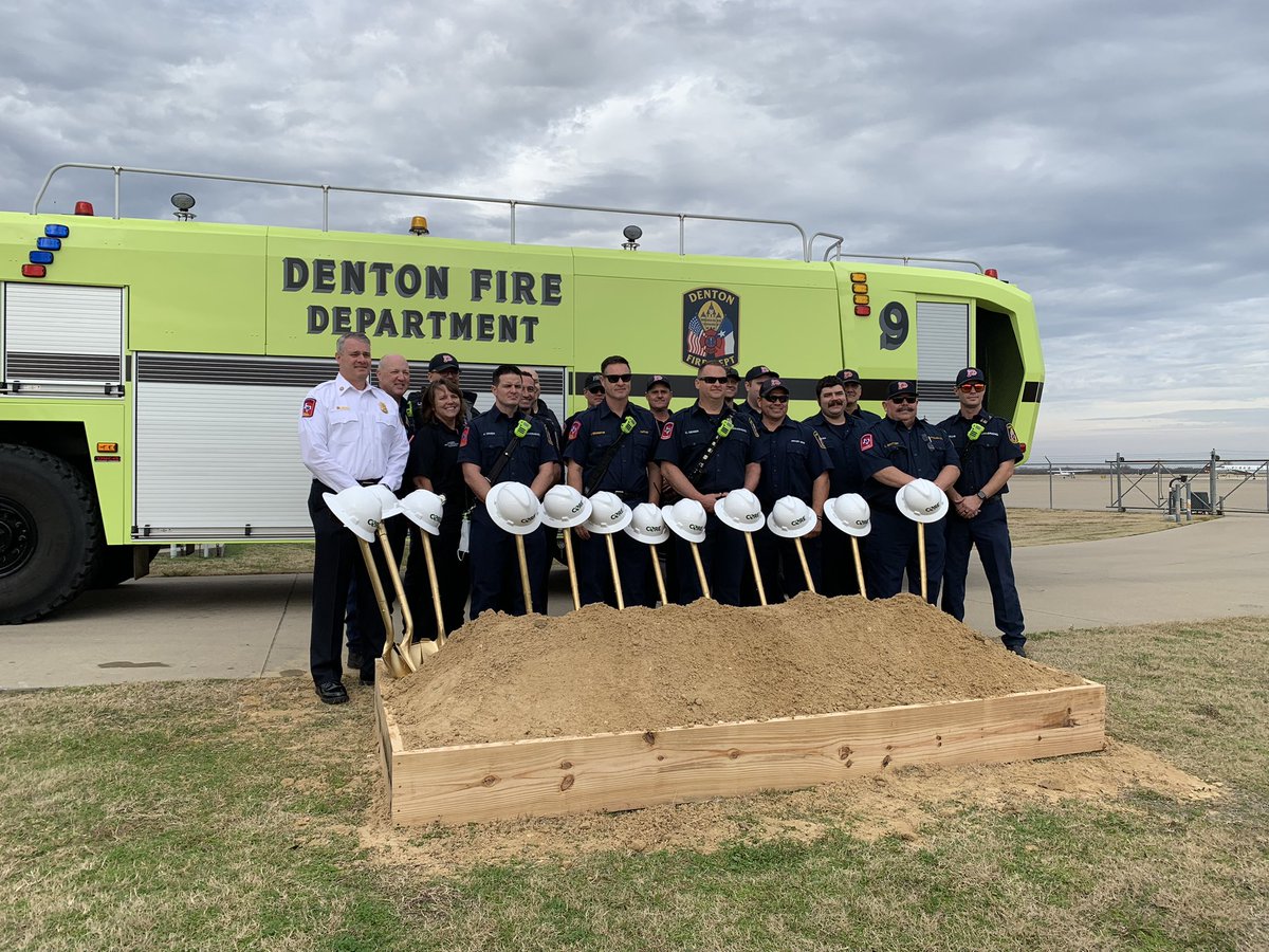 DentonFireDept's tweet photo. Official groundbreaking this morning at the airport for Fire Station 9, which will cover the airport and service the west side of the city, mainly west of I35. Projected completion date of February 2024. @cityofdentontx https://t.co/aSOuOC51Wn