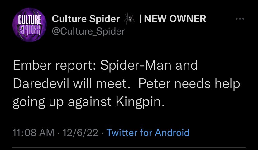 RT @trinidaddylmao: holy shit i am so hyped for the future of mcu spider-man

(credit - @Culture_Spider ) https://t.co/qL1Af72pUy