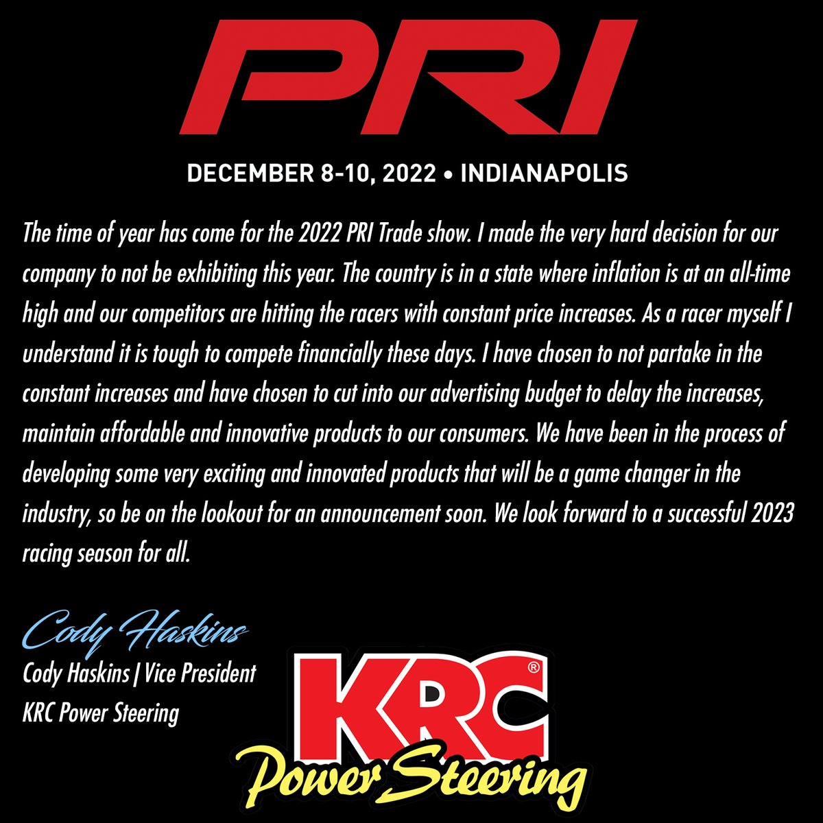 KRCPower's tweet photo. ⚠️ Important Announcement from KRC Power Steering ⚠️ https://t.co/r5lthXF3M0