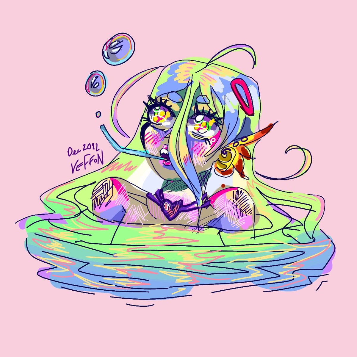 SWAMP BUBBLES #illustration #kawaii #kawaiigirl #digitaldrawing #kawaiifashion