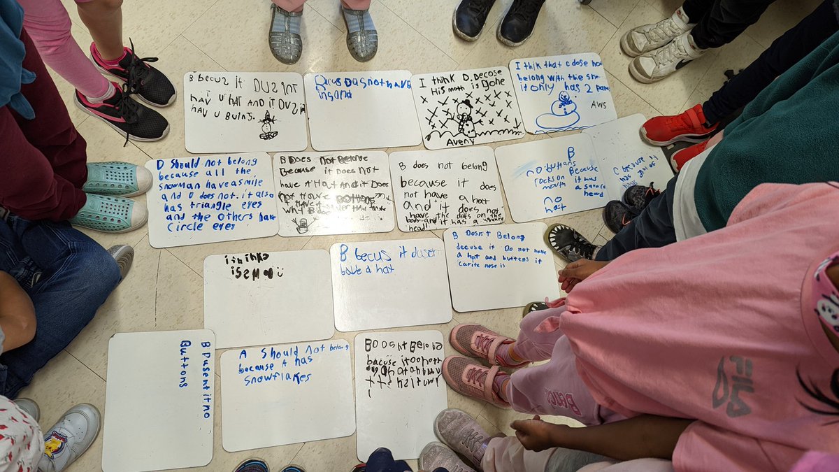 Day two of the #decembermathchallenge in grade 3. Lots of great conversations about why different snowmen might not belong #tvdsbmathk8