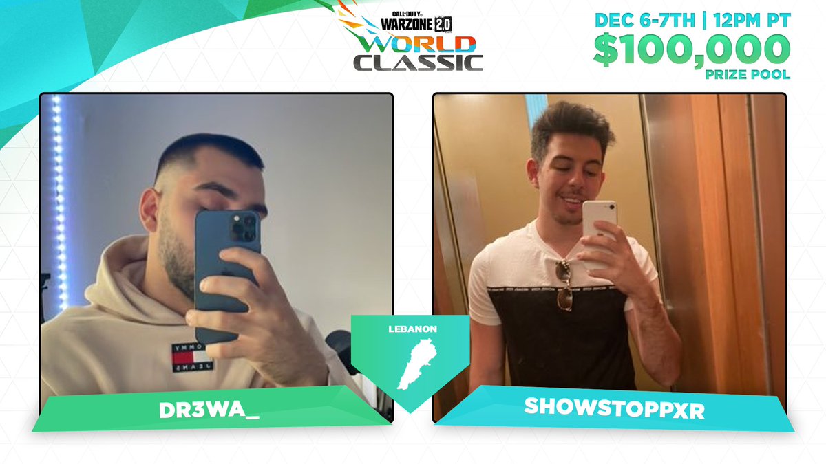 boomtv's tweet photo. Representing Lebanon in the $100,000 Warzone World Classic!

@Dr3wa_ | @ShowStoppxr https://t.co/dTXlcrpXtM