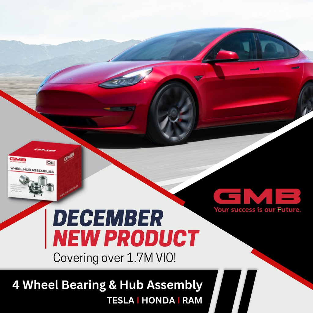 GMBNorthAmerica's tweet photo. 🎁 We got NEW PARTS!
GMB released 4 NEW Wheel Bearing &amp; Hub Assemblies in December, covering over 1.7M VIO!🚗
GO THE EXTRA MILE WITH THE BRAND YOU TRUST!

Contact sales@gmb.net for more information!

#December2022 #Newproduct #Newrelease #AvailableNow #Tesla #Model3 #Honda #RA… https://t.co/c20WnFzyzf
