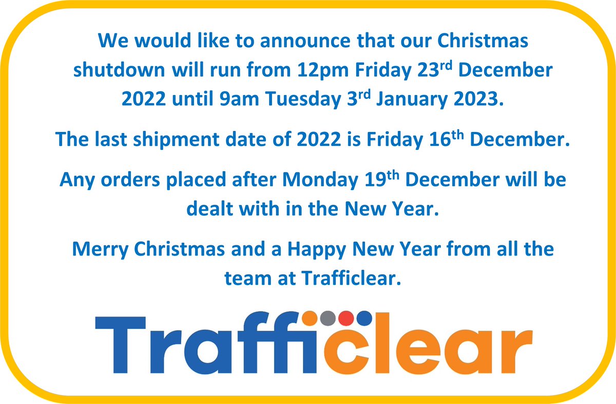Trafficlear Christmas Shutdown 2022