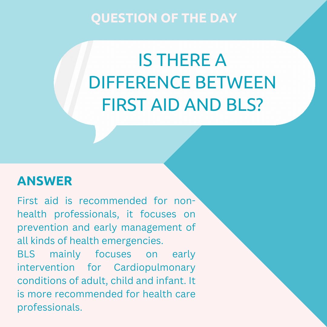 Have you ever wondered what the difference is between CPR, First Aid and BLS?
Here is the answer!

#heartsinyourhands! #BasicLifeSupport #EMSA_RT
stay connected: linktr.ee/emsa_rt