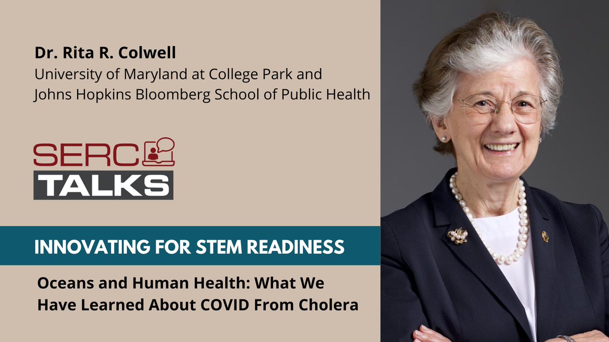 SERC_UARC's tweet photo. Join us Dec. 6 at 1 PM EST as SERC Talks "Oceans and Human Health: What We Have Learned About COVID From Cholera” with Dr. Rita R. Colwell, @UMDRightNow and @JohnsHopkinsSPH; President, @CosmosID. Register here: https://t.co/BE4FlBQ59m https://t.co/krQ8YwhXUL