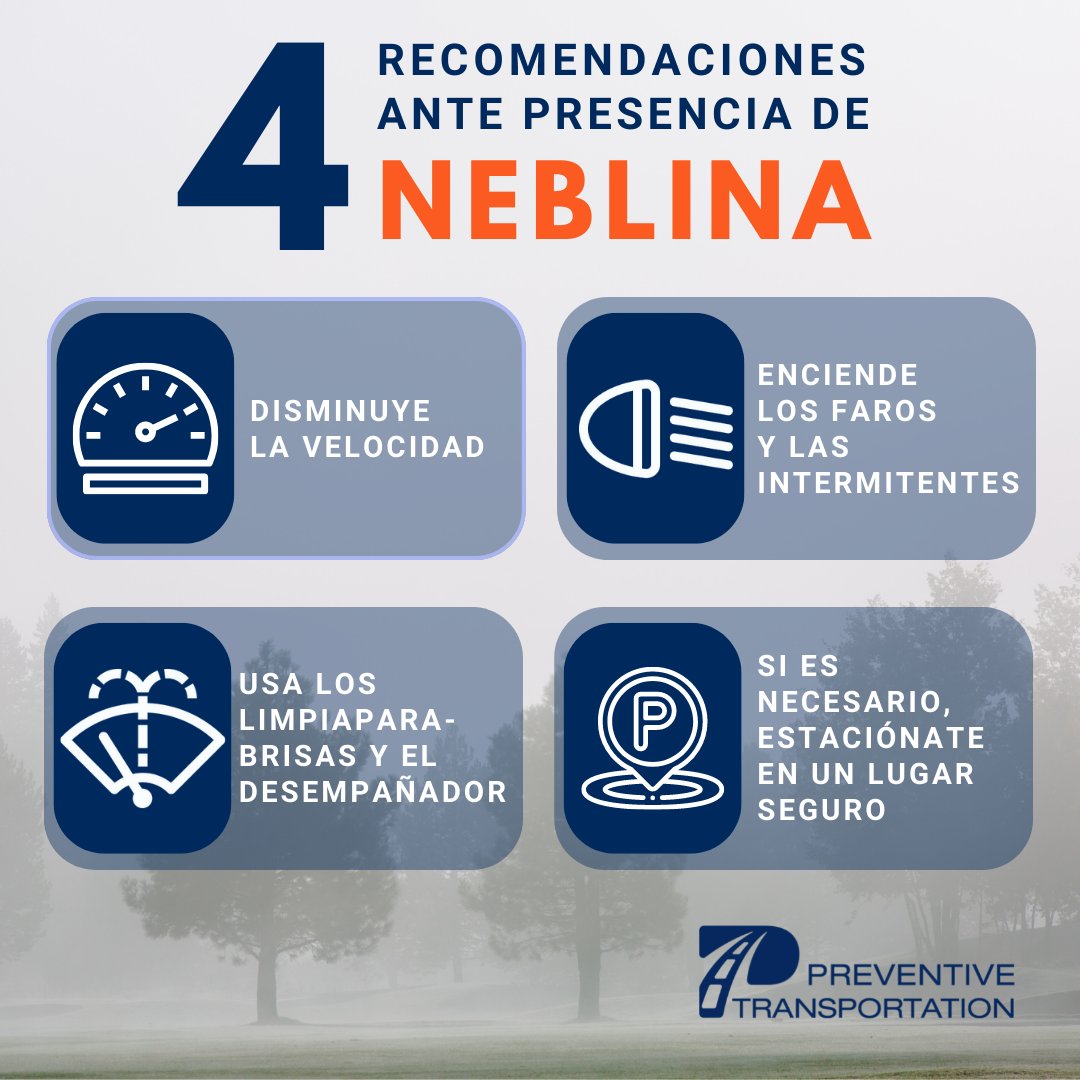 PrevTrans's tweet photo. 4 recomendaciones para conducir mejor ante presencia de neblina.

#PreventiveTransportation #TransporteDeCarga #PrevenciónVial #SeguridadVial https://t.co/D3oXLyZR6T