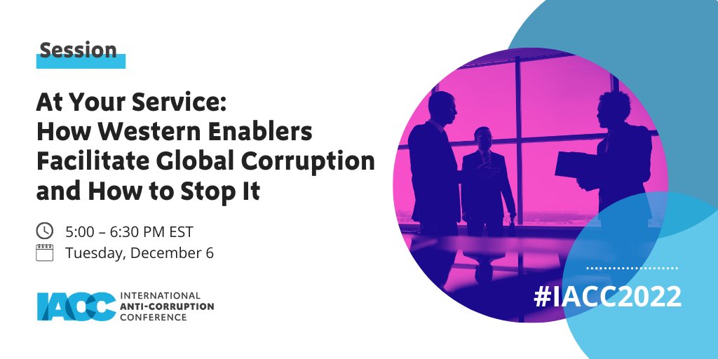 #IACC2022 ➡️ Don't miss the session "At Your Service: How Western Enablers Facilitate Global Corruption and How to Stop It" later today! With colleagues from  <a href="/TransparencyUK/">Transparency International UK</a>, <a href="/transparencyUSA/">Transparency International U.S. (TI US)</a>, <a href="/TI_EU/">Transparency International EU</a>, <a href="/EGJustice/">EG Justice</a> &amp; more! >> anticorru.pt/2KC
