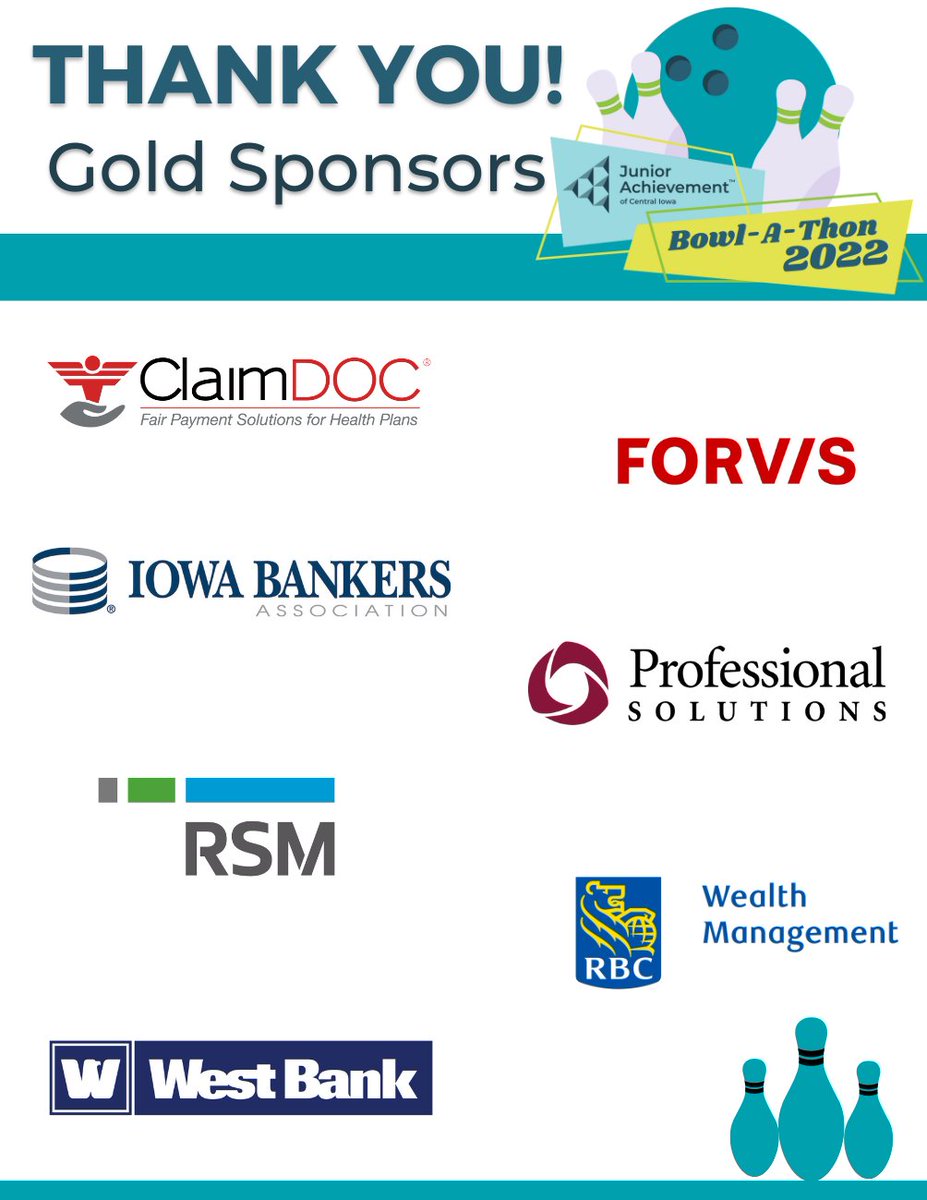 We would like to take this opportunity to thank our 2022 JA Bowl-A-Thon Gold Sponsors. With your generous support, we are able to make a wonderful impact for students here in Central Iowa! We appreciate you being a part of our event!