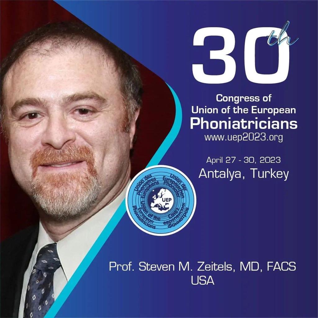 Professor Steven M. Zeitels (Harvard University, USA) is the Guest of Honor of the 30th Congress of the Union of the European Phoniatricians. 
 
Please visit the webpage of the congress for further details uep2023.org