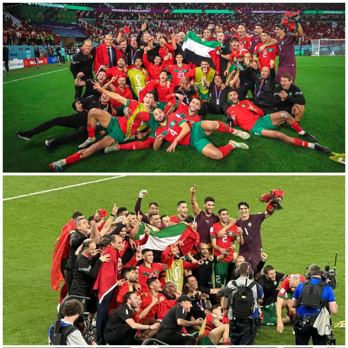 naintweets_'s tweet photo. Morocco celebrites their victory by rasing falg of #Palastine 
We stand with plastine 🇵🇸
#FIFAWorldCup #المغرب_اسبانيا https://t.co/8PLlJWEFDF