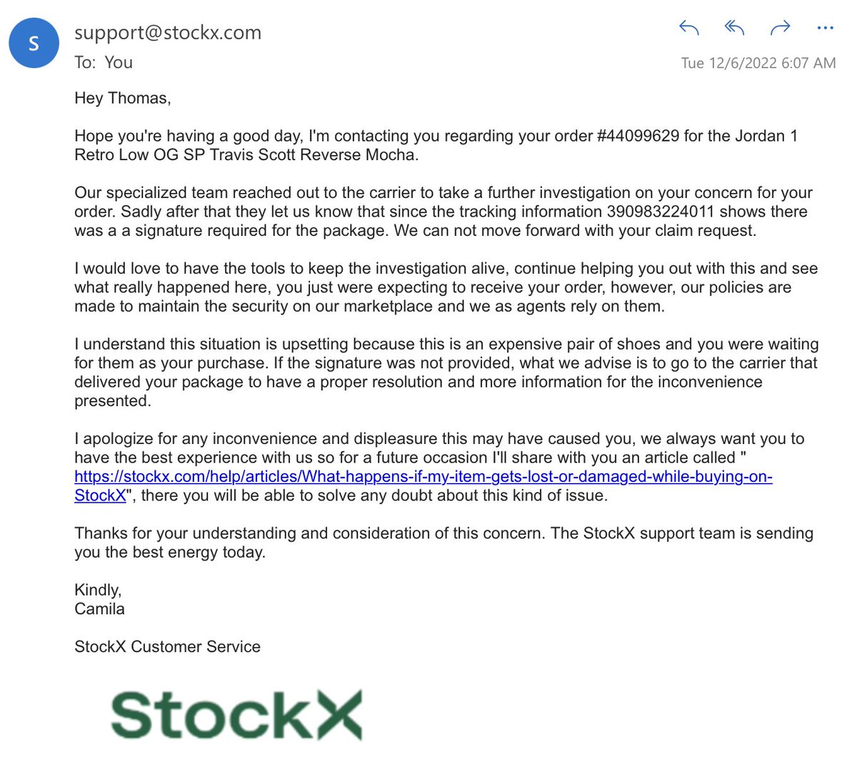 tctizme's tweet photo. Please note that #GotItOnStockX has no problem sending you an empty box, as well as "the best energy" when you let them know that all they sent you is tissue paper. https://t.co/LKurqZCF2S
