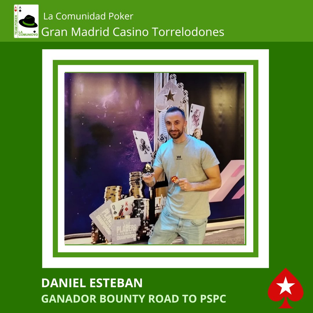 Lacomunidad_pkr's tweet photo. 💥Daniel Esteban fue el ganador del Bounty durante el #RoadtoPSPC de @PokerStarsSpain en @granmadridpoker
¡ENHORABUENA DANIEL! 🎉💃🏻
#LaComunidadPoke #PSPC #POKERSTARS #casinogranmadrid https://t.co/c3U8koH8yw