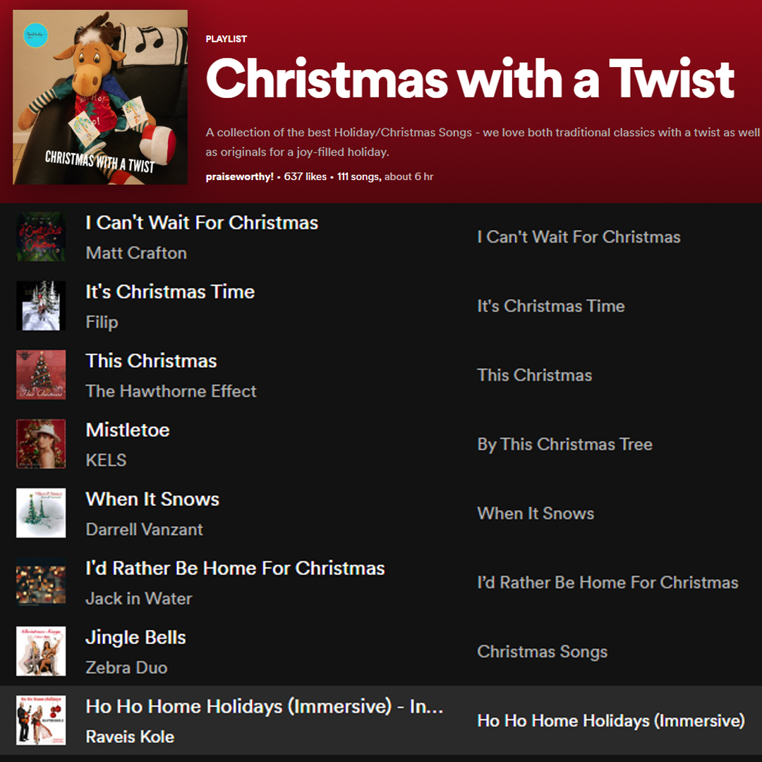 BabyRobotMedia's tweet photo. .@PraiseWorthyPub adds new @RaveisKole holiday single "Ho Ho Home Holidays (Immersive) to their Christmas with a Twist playlist.

https://t.co/yBipmBXFMX https://t.co/a0BwykGTnk