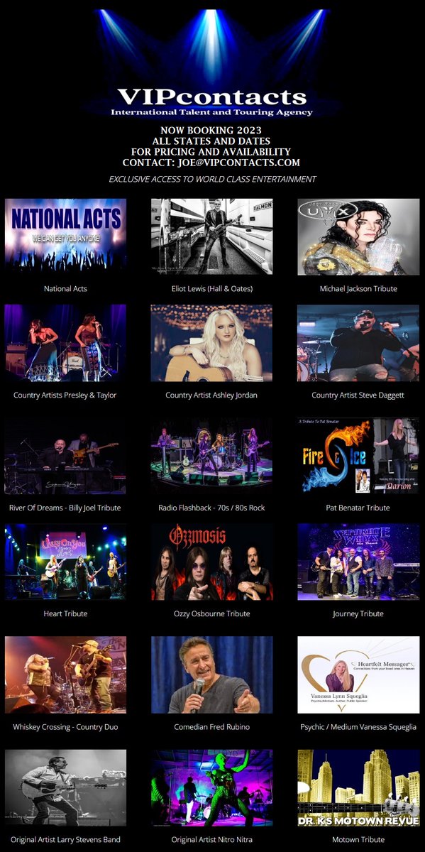 TIXANDBACKSTAGE's tweet photo. Now Booking 2023: Fairs, Festivals, Casinos, Theaters, PAC's... - https://t.co/uhEqxZWnVJ https://t.co/WZvoF89pjV