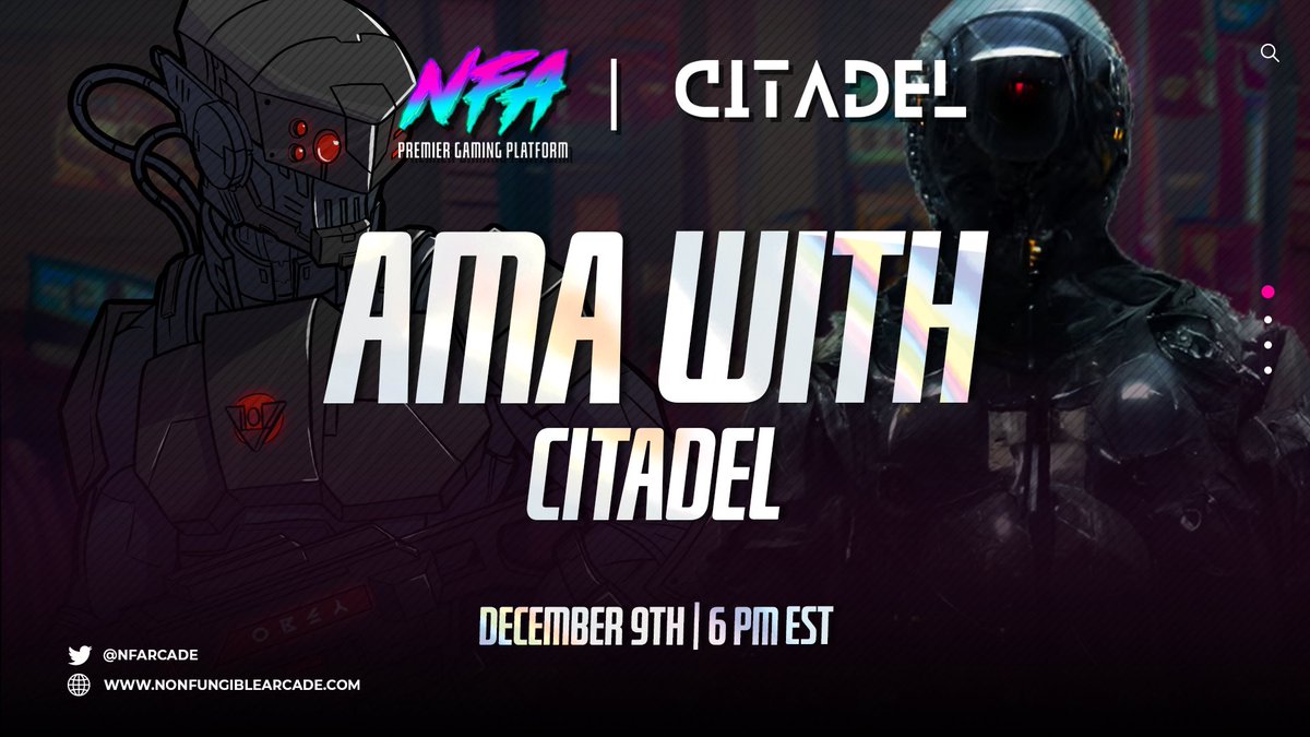 #CITADEL will be having a joint twitter spaces with <a href="/NFArcade/">Non Fungible Arcade</a> this Friday. Hope to see you there.