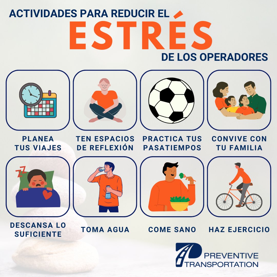 PrevTrans's tweet photo. 8 actividades para reducir el estrés de los operadores.

#PreventiveTransportation #TransporteDeCarga #PrevenciónVial #SeguridadVial https://t.co/Zc49mKLFTG