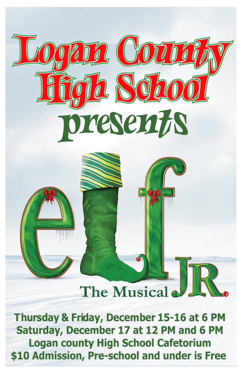 Next week! Don't miss this wonderful, fun-filled show put on by students from EVERY Logan County School! Tickets are $10, preschool and under get free entry. See you at the LCHS Cafetorium! 🎄🎅 #LCPride