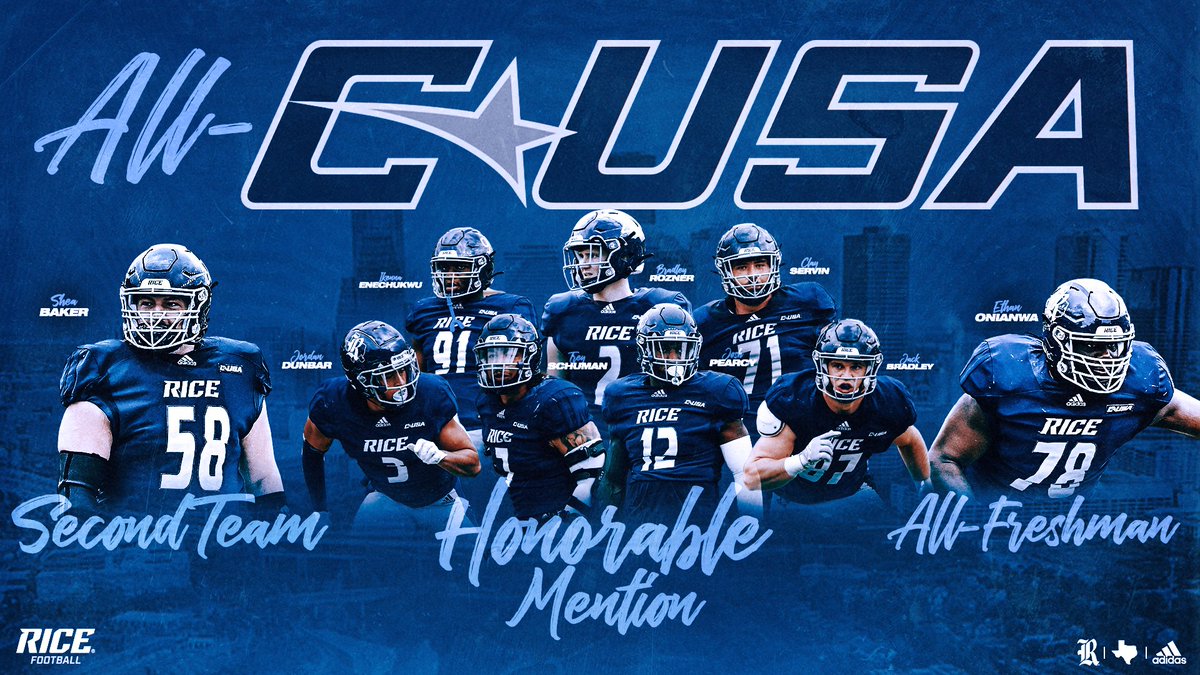 Shea Baker leads eight Owls on All-Conference USA Football team.

📰 » riceowls.co/FBallcusa2022

#GoOwls👐 x #RFND