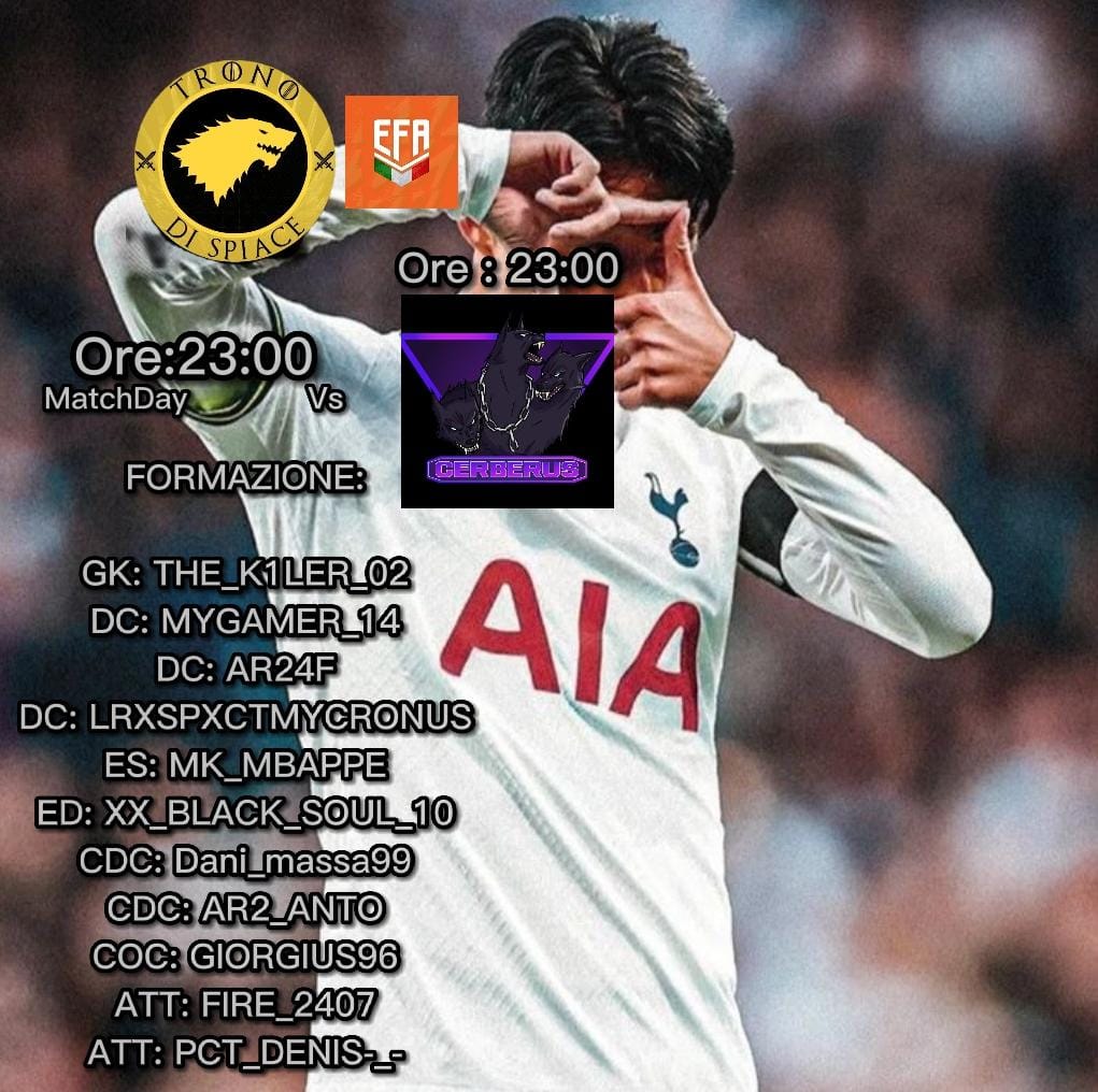 Trono Di Spiace (@tspiace) on Twitter photo ๐๏ธ GIORNATA DI CAMPIONATO๐๏ธ
๐| <a href="/_Efa_Italy_/">Work in progress</a>
๐| <a href="/CerberusESports/">Cerberus E-Sports</a> 23.00
<a href="/tanadelproclub/">La Tana del ProClub</a> <a href="/Freeagent_PS/">Pro Clubs Free Agency</a> <a href="/KickOff_ProClub/">Kick-Off</a> <a href="/HouseOfProClub/">H๐ ๐ฆ๐ค๐ ๐๐ P๐ฃ๐ C๐๐ฆ๐</a> <a href="/RTAllProClub/">RETWEET ALL PROCLUB</a> <a href="/RTProClubs/">RTProClubs</a> ๐๏ธ GIORNATA DI CAMPIONATO๐๏ธ
๐| <a href="/_Efa_Italy_/">Work in progress</a>
๐| <a href="/CerberusESports/">Cerberus E-Sports</a> 23.00
<a href="/tanadelproclub/">La Tana del ProClub</a> <a href="/Freeagent_PS/">Pro Clubs Free Agency</a> <a href="/KickOff_ProClub/">Kick-Off</a> <a href="/HouseOfProClub/">H๐ ๐ฆ๐ค๐ ๐๐ P๐ฃ๐ C๐๐ฆ๐</a> <a href="/RTAllProClub/">RETWEET ALL PROCLUB</a> <a href="/RTProClubs/">RTProClubs</a>