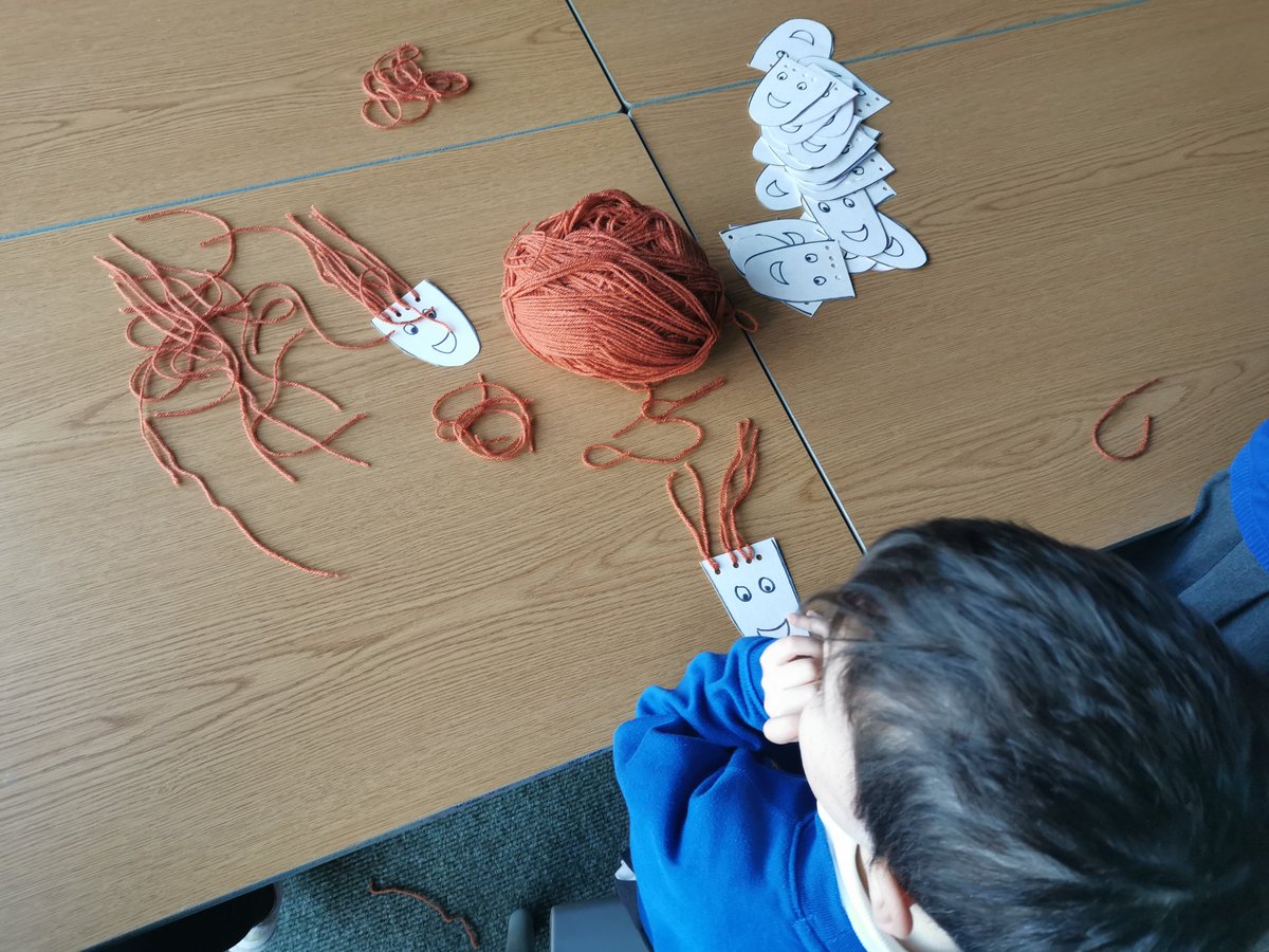 MrsMcKailSTN's tweet photo. Today, we learned the sound 'h'. To reinforce our learning, we threaded h-h-hair onto the h-h-head, then we enjoyed some delicious h-h-hot chocolate. https://t.co/H5H9ZYd390