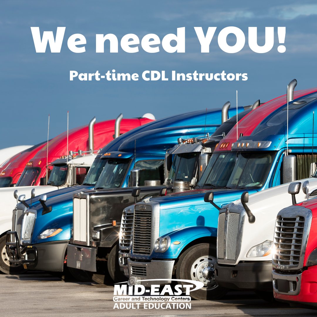 MidEastDistrict's tweet image. 🚛Are you a retired truck driver who would like to make a difference in the industry? We want you to join our team!🚛For more info, please call 740-454-0103 for full details.

Current Openings - 
☑️ Part-time CDL Instructors - Adult Education
#HiringNow #PartTimeInstructor