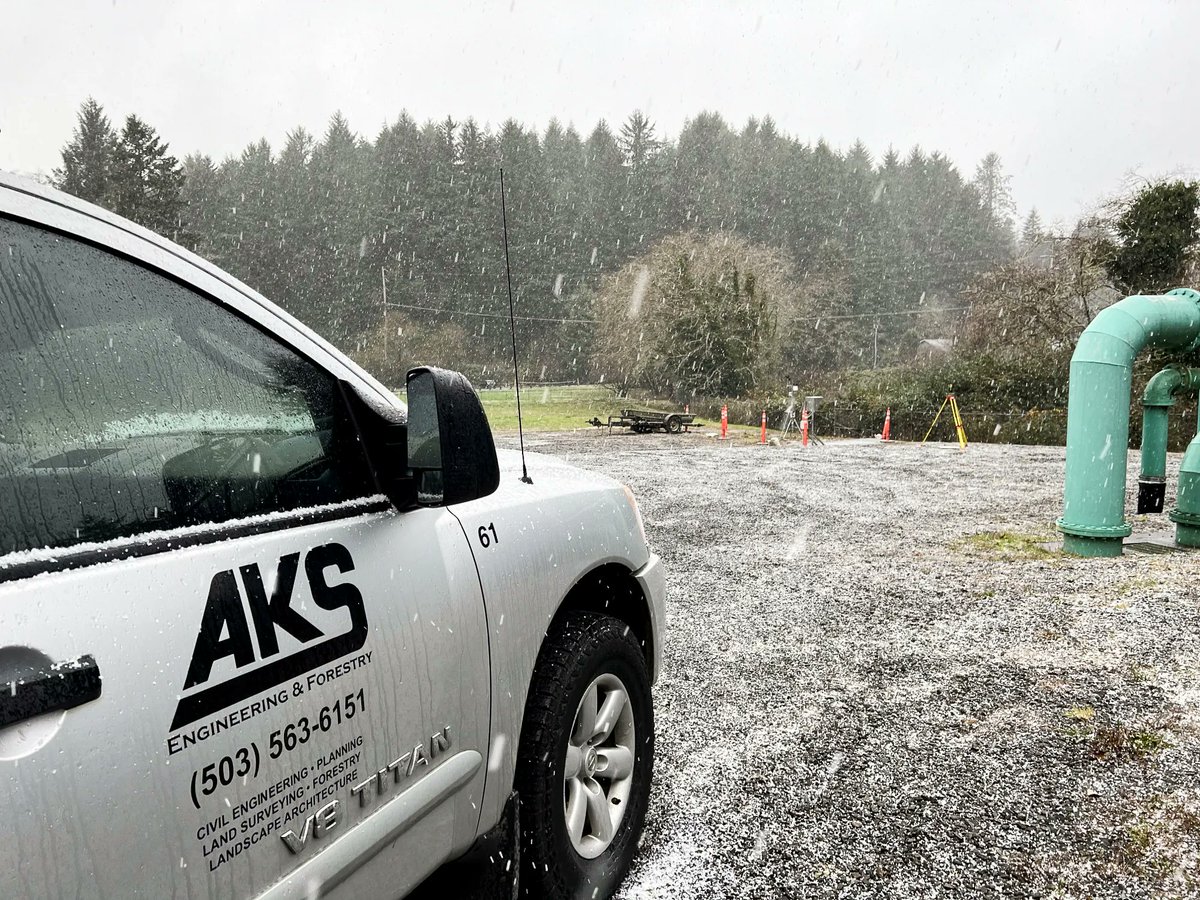 AKS_Engineering's tweet photo. Our drone and survey teams caught their first snow last week... at the Oregon Coast? #totalstation #surveylife #landsurveyor https://t.co/NCjweY5Dwz