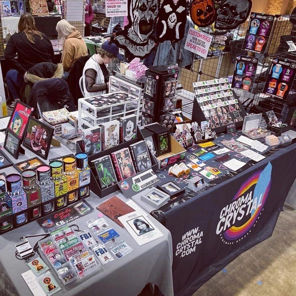 LivHorrorClub's tweet photo. What started out as a love for all things horror and cult, myself and my fiancée decided to join our creative forces and so Chroma Crystal was born. We specialise in art prints, art cards, badges, stickers, pins, shirts - you name it! https://t.co/6hszGJx2rq