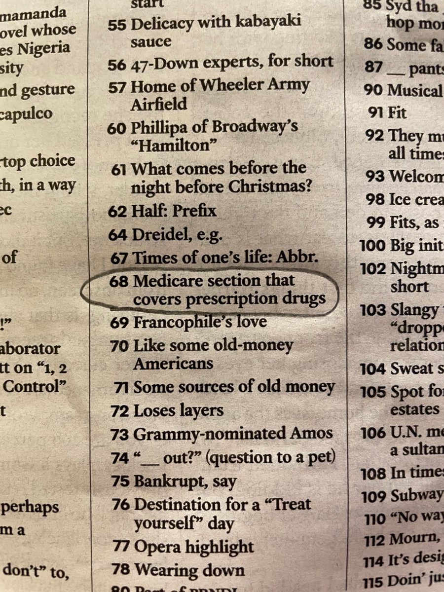 Medicare question from Sunday’s NYT Crossword puzzle.  What’s the answer? Wrong answers only      (Hat tip <a href="/gustieowens/">GO</a> for a fun and informative Crossword!)