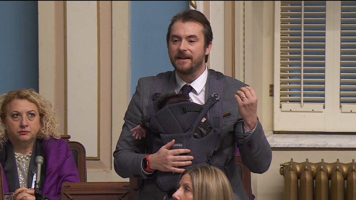 Liberal MNA <a href="/gharperkelley/">Gregory Kelley</a> in the National Assembly with bebe Gabriel.