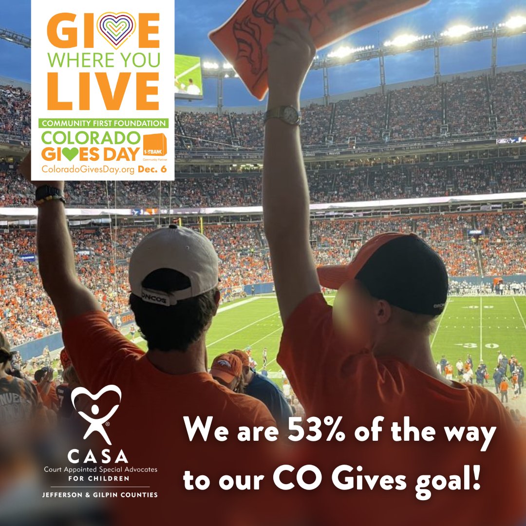 We are grateful to have your support 365 days a year, but today on Colorado's biggest day of giving is when we need it most. Because of YOUR generosity, we are over 50% of the way to our goal on this Colorado Gives Day! There is still time to give NOW! buff.ly/3zFnm5N