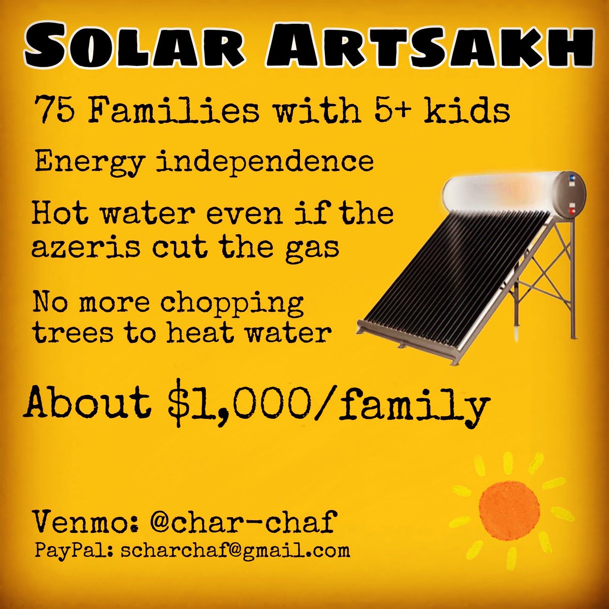 charchaf2's tweet photo. In other news 

Ive raised enough funds to install solar water heaters for 34 families so far.

My goal on this first phase is 75 families. Thats the # in Marduni region that have more than 5 kids.

Thanks for the support https://t.co/FmV60on0Sw