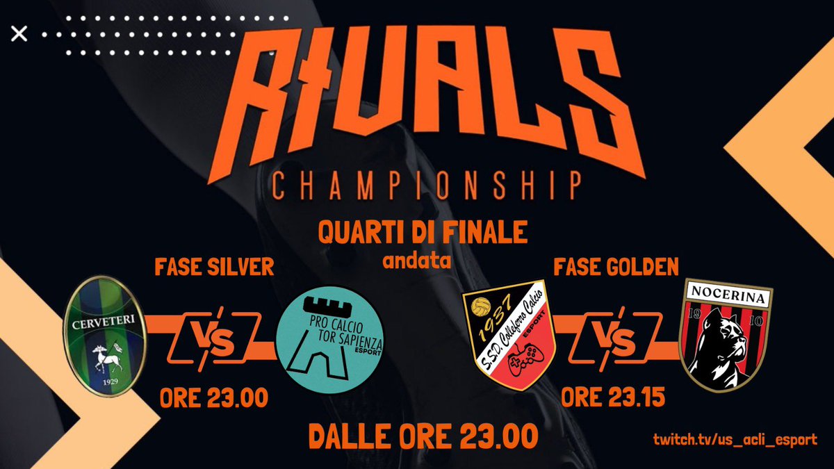 Stasera in live dalle 23.00 con due partite 

Non mancate 💪

twitch.tv/us_acli_esport 

@MC__Revolution @Nocerinaesport @BOCAFOGGIA1 @mas_phoenix
