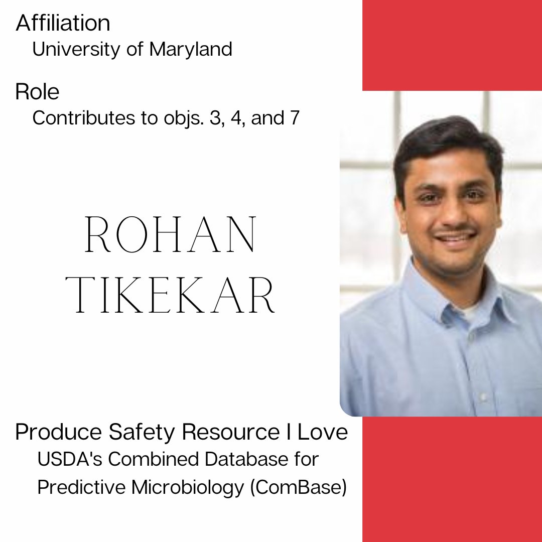 ps_sci's tweet photo. #MeetTheTeamTuesday: Dr. #RohanTikekar is an associate professor and extension specialist at @UofMaryland and contributes to #objective3, #objective4, and #objective7! One of his favorite produce safety resources is the @usdagov ComBase.
#makeCONTACT https://t.co/oYEtRN6N4W