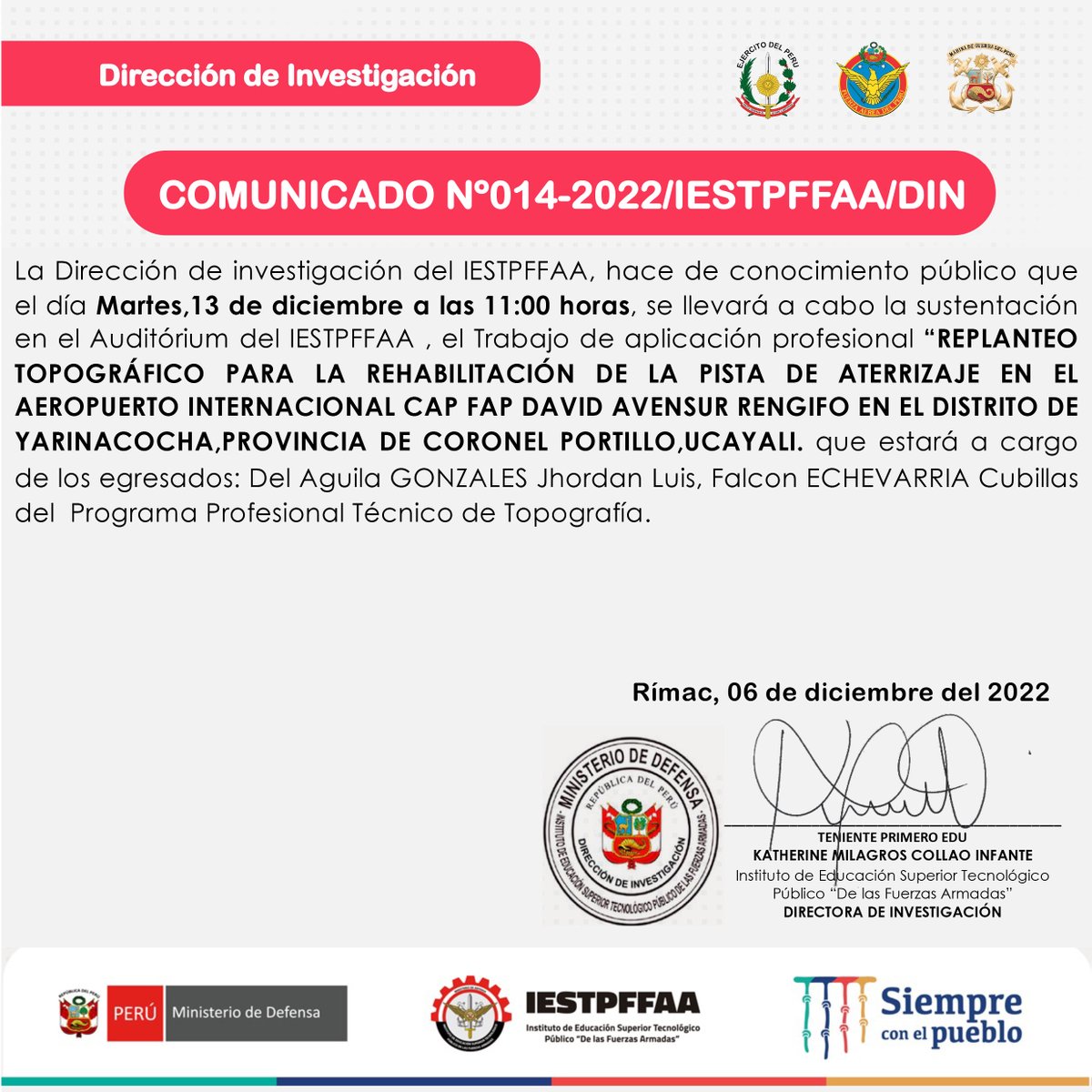 IESTPFFAA's tweet photo. #Comunicado N°014-2022, Dirección de Investigación https://t.co/nwaFj2bUZj