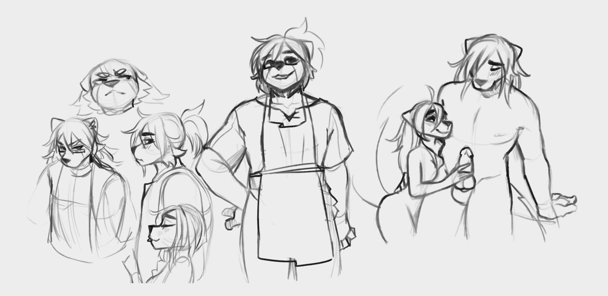 Good day my cherished ones~ I've come to share some doodles I did of me and my partner's sonas! I love the idea of him being a big, soft-hearted baker with a dad bod 😍 
<a href="/RedPandaAzure/">Azure</a>
#furry #furryfandom #furryartwork