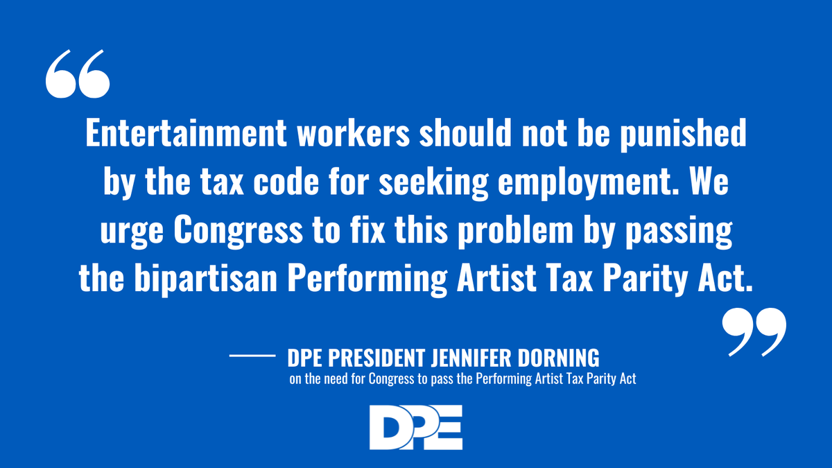 DPEaflcio's tweet photo. Today, we joined our affiliates in the entertainment industry in urging Congress to restore tax fairness for entertainment workers by passing the Performing Artist Tax Parity Act: https://t.co/5tbd1SdcxS https://t.co/p051FFwCNu