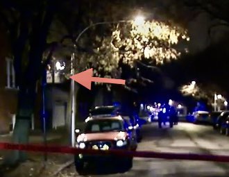 ElfCubed's tweet photo. At 3am an off duty cop saw some catalytic converter thieves who drew a gun on him. He had his gun too and there was a brief exchange of gunfire on the street, nobody injured, no buildings damaged. The arrow in the crime scene photo here is MY MOTHERFUCKING BEDROOM WINDOW! 😣 https://t.co/2nPml9A5g5