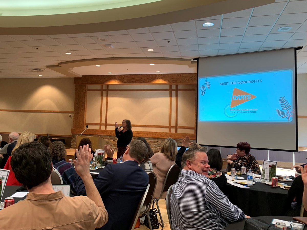 This past Tuesday, DARTS was a featured nonprofit at the <a href="/dcrchamber/">Dakota County Regional Chamber</a> holiday luncheon. Here, DARTS President Ann Bailey asks, "How many of you are older today than you were yesterday?" Thank you, Dakota County Regional Chamber, for your support!