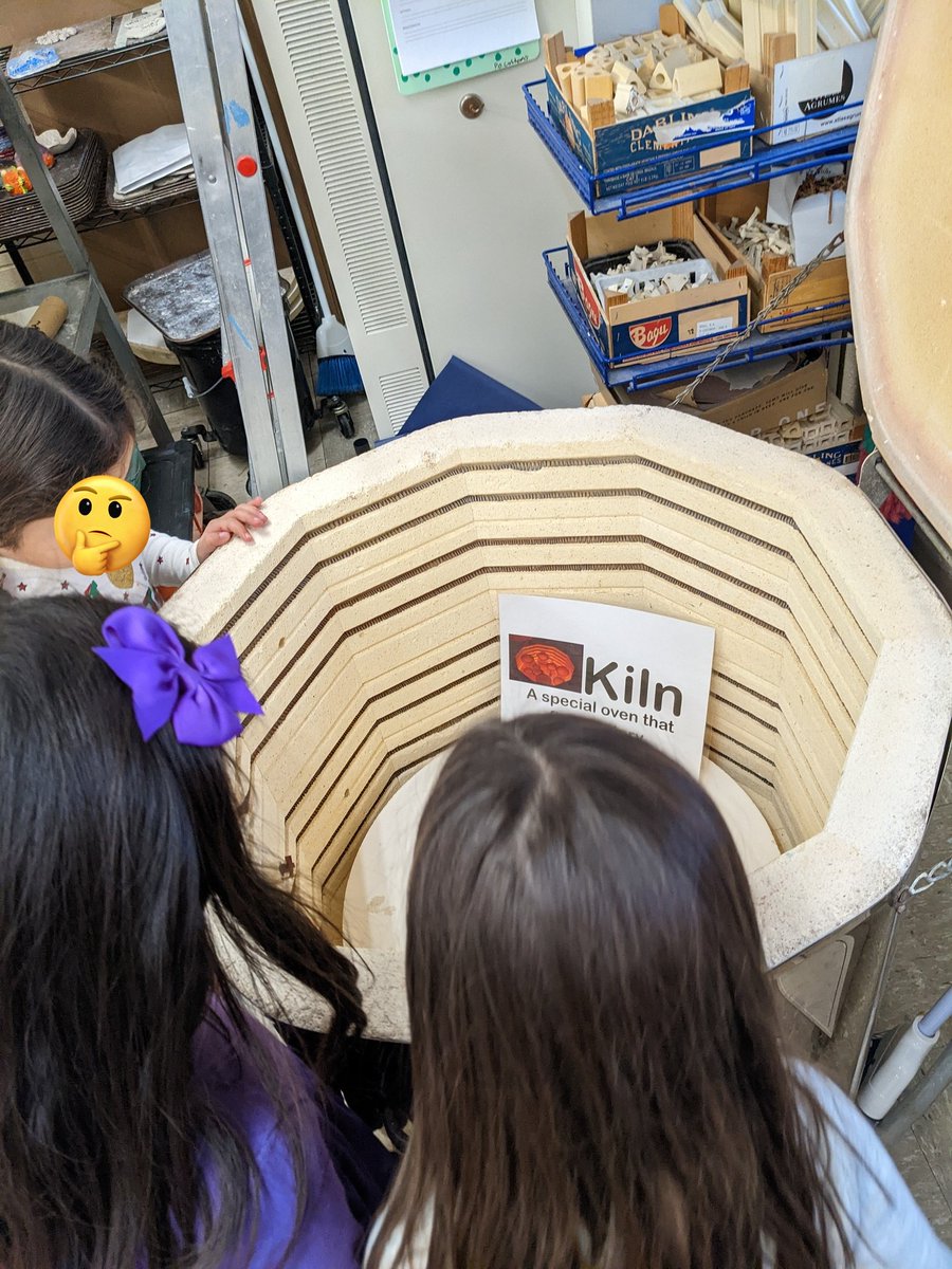 Kindergarten is waiting for their clay projects to dry before they are fired. We got to see inside the kiln today! Did you know it works just like your toaster at home? #elementaryart