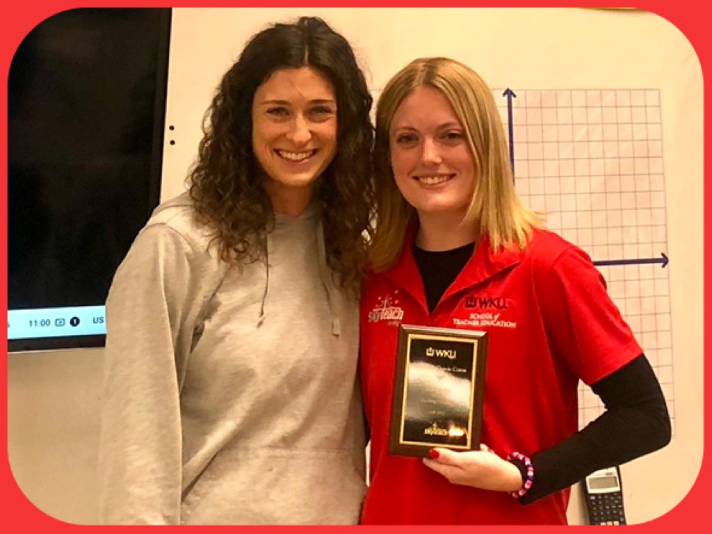 skyteach_wku's tweet image. Congrats Gracie Caton! @caton_gracie is our Fall 2022 Outstanding STEM Graduate winner! Hannah Miracle is Gracie’s cooperating teacher this semester at @DrakesCreekMS and was a previous winner of the same award. It’s the best training the best! 😃🏆@WKUCEBS @wkuogden @WKUSTE @wku
